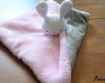 Pink minkee flat blanket and starry fabric, rabbit hook