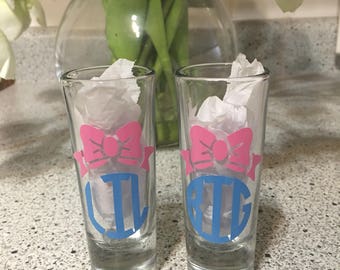Big and Little Sorority Shot Glasses/Big Little/Set of 2, big little reveal, bid day
