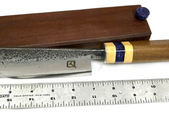 Hand forged Chef knife. Japanese style Santoku knife. Made from High Carbon 5160 USA steel. Hardwood Saya(case) included. Made with Brazilia