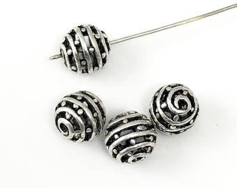 4 round metal beads,13mm, antique silver #PM011