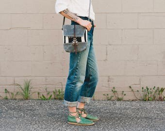 Waxed Canvas Crossbody Bag with Walking Rock Pendleton® Fabric / Wool Purse / Waxed Canvas Purse