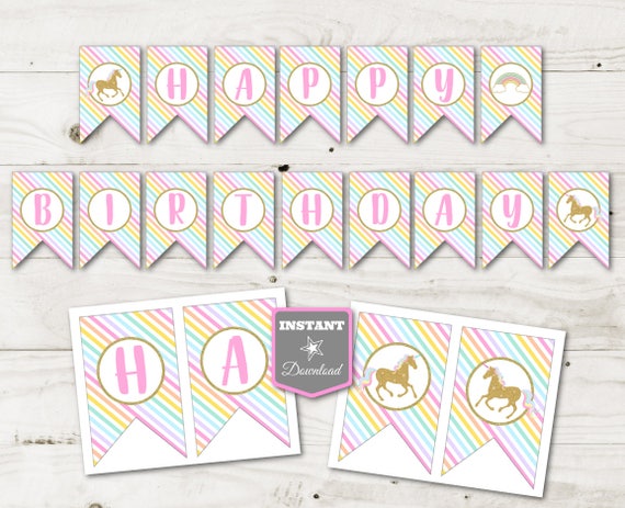 instant download printable unicorn rainbows happy birthday