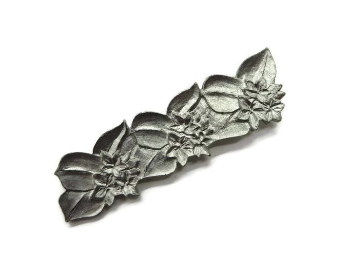 Pewter Bar Brooch, Vintage Amos Pewter Pin, Canada Brooch, Flowered Pin, Gift for Her