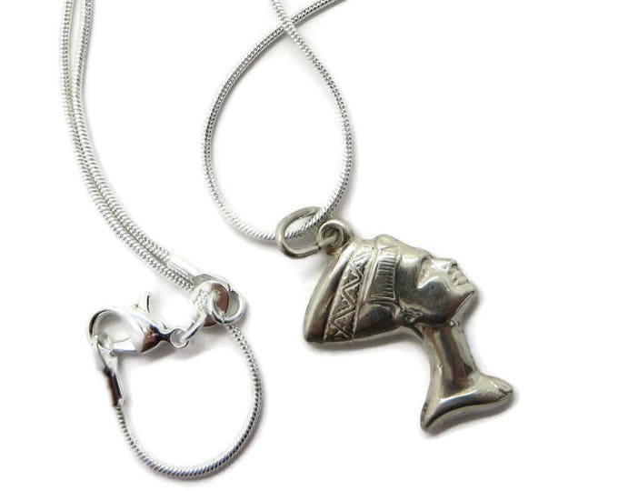 Nefertiti Silver Necklace, Vintage Sterling Silver Pendant, Two-Sided Egyptian Queen Necklace