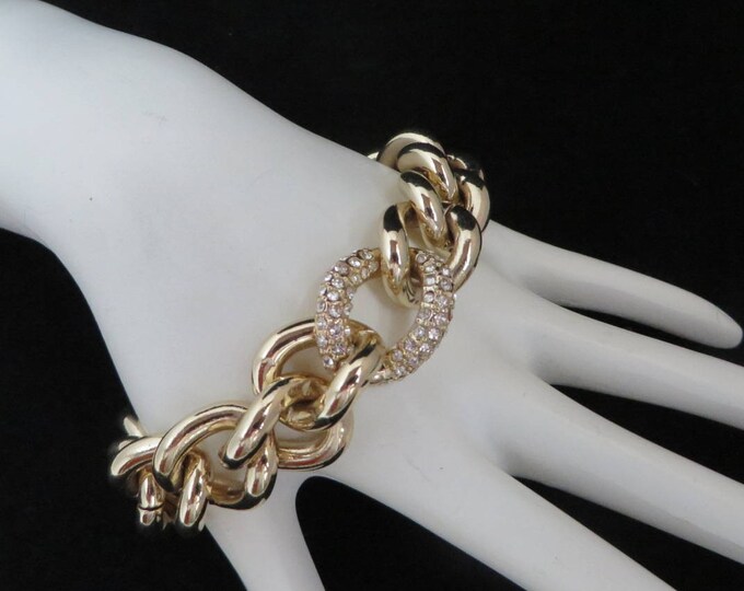 Victoria's Secret Bracelet - Rhinestone Chain Link, Chunky Gold Tone Bangle, Christmas - Birthday Gift, Gift Box