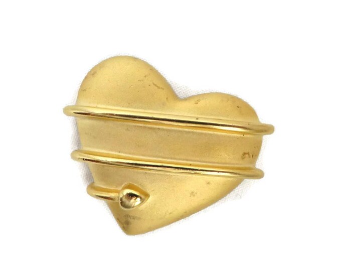 Vintage Tara Heart Brooch - Matte Gold Tone Heart and Arrow Pin, Gift for Her