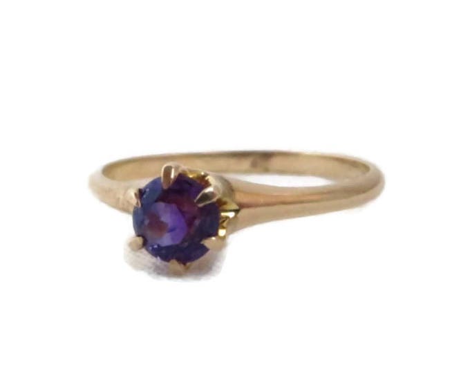 Amethyst Solitaire Ring, 10K Gold Ring, Yellow Gold Amethyst Ring - Vintage Estate Amethyst, 0.35 Carat, February Birthstone, Size 7