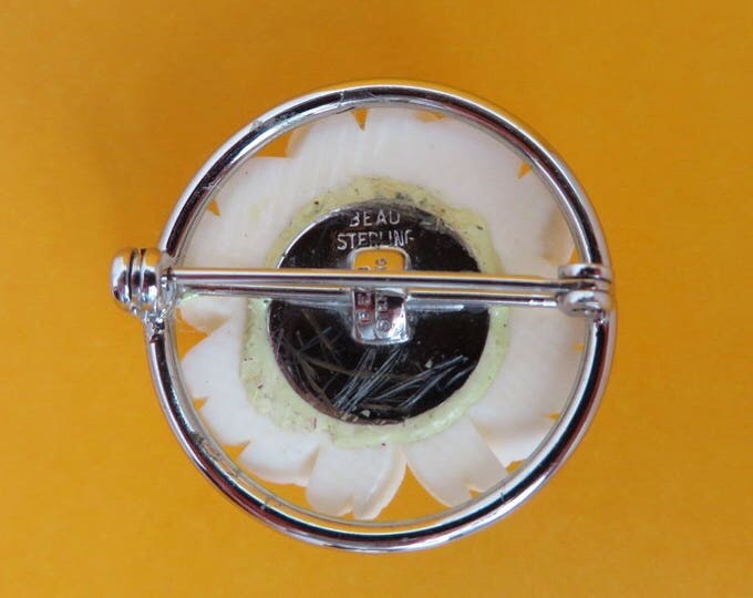 Beau Sterling Rose Brooch - Vintage Sterling Silver, Carved Lucite Rose Pin, Gift for Her