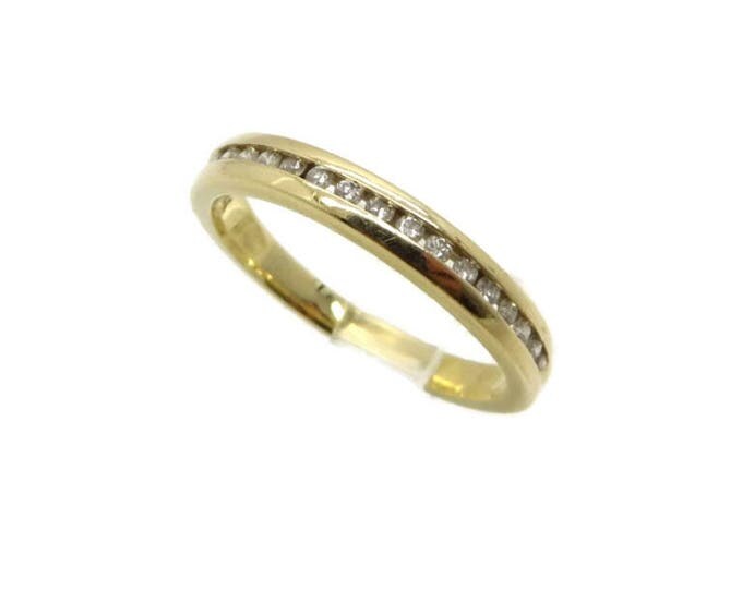 Diamond Wedding Band, 14K Yellow Gold Ring, Vintage Channel Set 0.15 Carat, Anniversary Band, Size 8