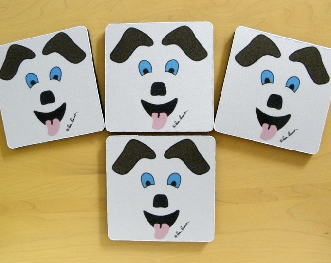 COASTERS for Dog Lover: A 4-piece set of square foam-backed absorbent beverage accessories
