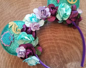 Under the sea Minnie mouse ears. Under the sea birthday headband. Princess Ariel inspired Minnie mouse ears.