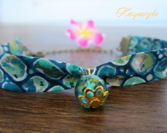 Liberty bracelet with blue pebbles and glass pearl -Ø 22 cm