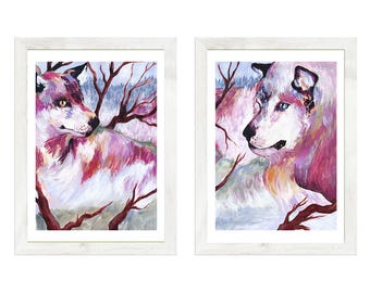 Tale of Two Wolves - wolf painting, animal wall art