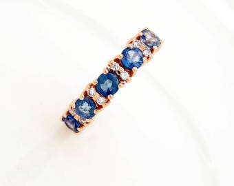 Sapphire wedding band-Blue sapphire engagement ring-Blue sapphire band-Rose Gold Ring-Sapphire ring-Anniversary ring-Multistones ring