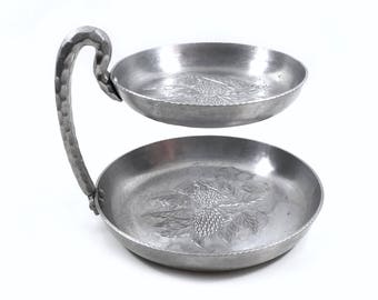 Vintage Hammered Aluminum Two Tier Tray by Everlast, 2 Tiered Hand Forged Metal Tidbit Server