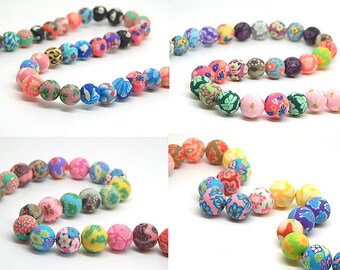 10 beads round flower motifs //pate 8,10,12,14mm //perles fimo polymer clay