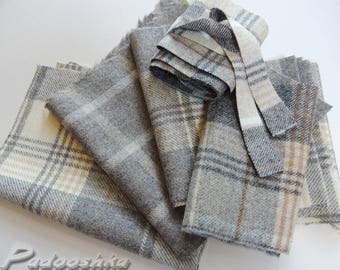 Scottish plaid fabric scraps Grey tartan wool patchwork applique sewing pack Abraham Moon grey tweed fabric bundle Small textile project