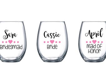 Personalized Stemless Wine Glasses / Bachelorette Wine Glasses / Bride Wine Glass Stemless / Wedding Wine Glass Personalized Bridesmaid