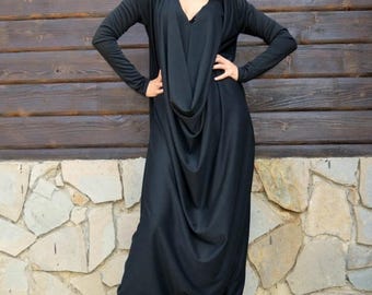 SALE 40% OFF Black Jersey Jumpsuit, Black Plus Size Jumpsuit, Plus Size Jumpsuit, Loose Jumpsuit TJ10 by Teyxo