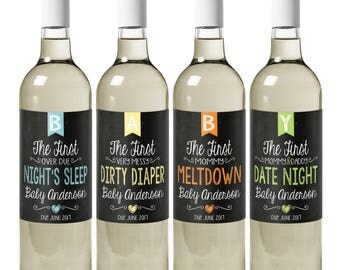 Baby Milestones Wine Label - New Mom Gift - Baby Shower Gift - Chalkboard - SET OF 4