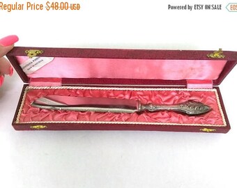 ON SALE Vintage Sterling Silver Inox Serrated Knife with Storage Box, Vintage Cutlery Knife Fine Sterling Handle Inox Steel Blade