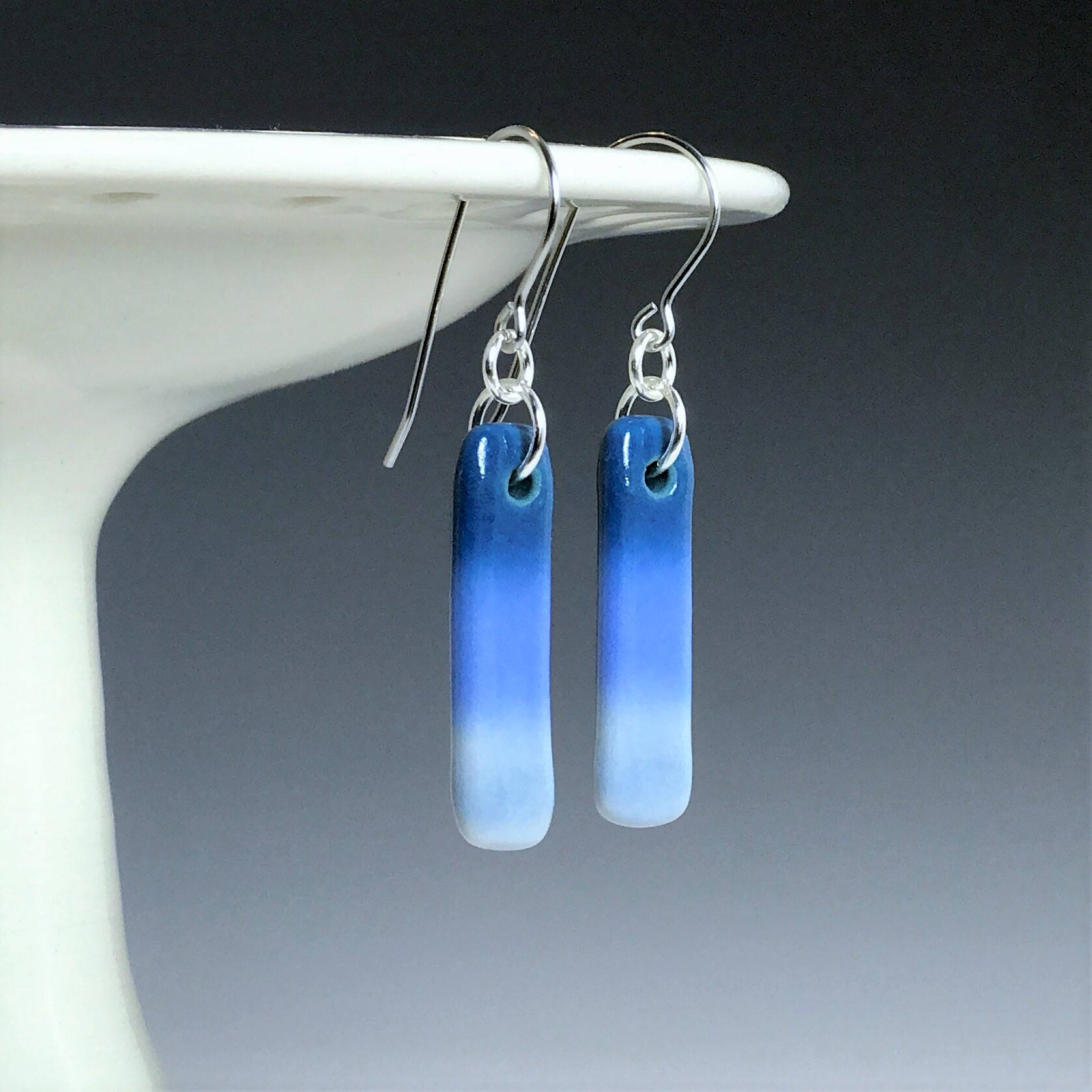 Handmade Ceramic Earrings Blue Porcelain Earrings Blue Drop