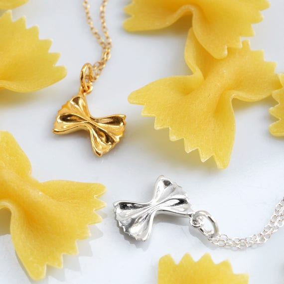 Sterling Silver Pasta Bow Necklace Foodie Gift Food