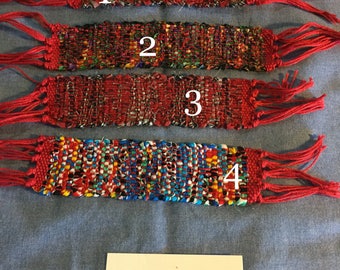 Hand woven bookmark by Sparrow's Nest. Rags and Ribbons