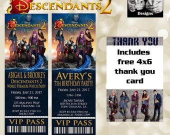 Descendants 2 Movie Invitation, Watch Party, Movie Ticket, Printable, Movie Party Birthday Invitation