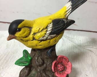 Bird Figurine Ceramic 4 Inches Tall Yellow and Black