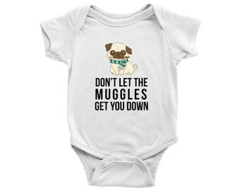Pug Muggle Harry Potter Baby Onesie, Dog Lover Baby Clothes, Infant Clothes, Baby Boy Clothes, Baby Girl Bodysuit, Newborn Baby Shower Gift