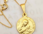 Necklace - Saint Mary Magdalene & Her Crucifix - 18K Gold Vermeil + 18 inch Gold Vermeil Chain