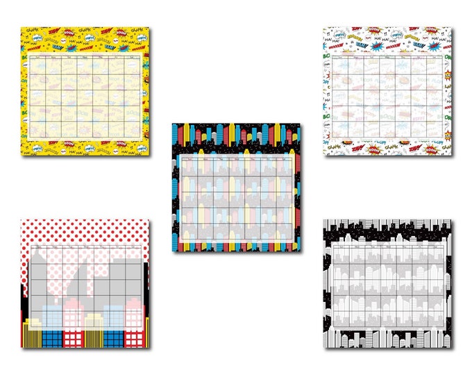 Superhero Perpetual Calendar - Classroom Schedule - 2018 Calendar - Cubicle Decor - Fridge Calendar - Family Organization - Laminated