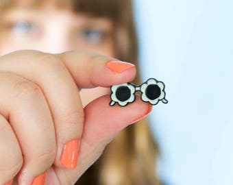 Blue Sunnies Pin - SECONDS SALE - Enamel Pin - Handdrawn Pin - Flower Sunnies - Glasses Pin - Sunglasses Pin - Flower - Girl Gang - Pin Game