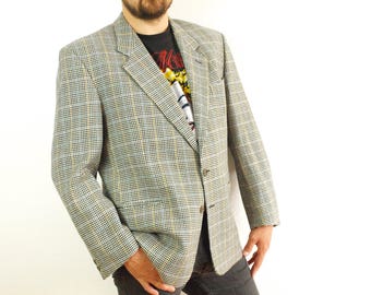 MISSONI Uomo blazer, Size XL, Made in Italy, houndstooth Missoni blazer, Notch type suit jacket, beige black striped brown blue