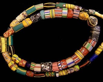 Vintage Venetian African trade mixed "good" bead strand, 28 inches, 12x25 mm .
