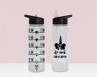 Unicorn Water Bottle - Drink Bottle With Times - Unicorn Horn - motivational water bottle - Water bottle With Straw - hourly water track