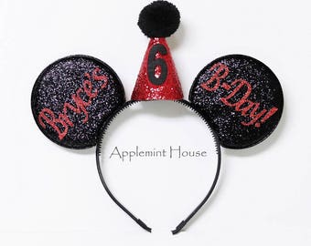 Birthday Minnie Ears, First Birthday Minnie Ears,Personalized Minnie Ears,Birthday Mickey Ears,Birthday Hat ears,birthday boy Mickey Ears