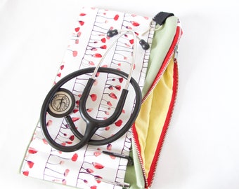 FLORAL Nurse Gift. Nurse Bag. Stethoscope Pouch. Medical Organizer Bag. Nursing Student. Medical Student. Nurse Friend Graduate.ER Nurse Bag