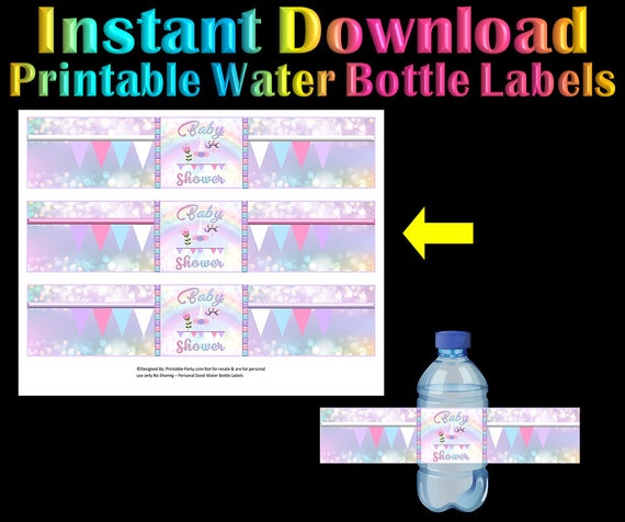 Printable Water Bottle Labels | Unicorn Rainbow Theme | Instant Download Baby Shower by ...