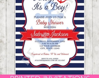 SALE Nautical Baby Shower Invitation - Printed Nautical Baby Shower Invitation by Dancing Frog Invitations