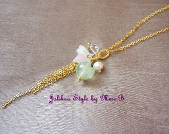 "Green Bouquet" gold necklace with prehnite