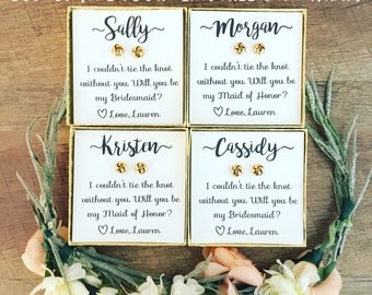 BACK in Stock! Bridesmaid tie the knot earrings! FREE gift wrapping! 9k Gold plated Knot Earrings! Be my Bridesmaid gift!