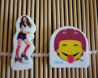 Erasers character "SOY LUNA" a girl on skates and a smiley face with headphones, sold in packs of 2.