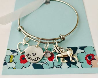 Unicorn Bracelet, Silver, Personalized Unicorn Bracelet, Unicorn Jewelry, Little Girl Charm Bracelet, Young Girl Jewelry, Unicorn Bangle