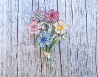 Vintage Signed Coro Large Floral Bouquet Flower Brooch AC146