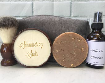 Vanilla Oak Shaving Kit, Men's Shaving Kit, Dopp Kit, Vanilla Oak Scented Shaving Kit, 6 Piece Set, Father's Day Gift