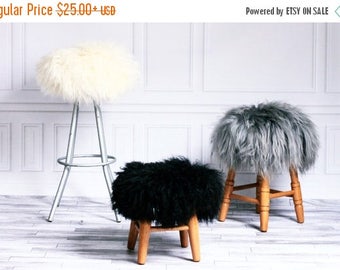ON SALE Sheepskin Stool Cover | Round Stool Cover | Furry Stool | Scandinavian Decor | Stool Cover | Ottoman Cover | Chair Pad