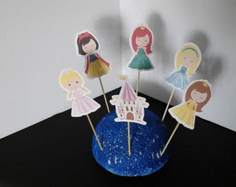 Princess cake toppers..Princess Cupcake Toppers... Set of 12... Choice of one side or two sided pick