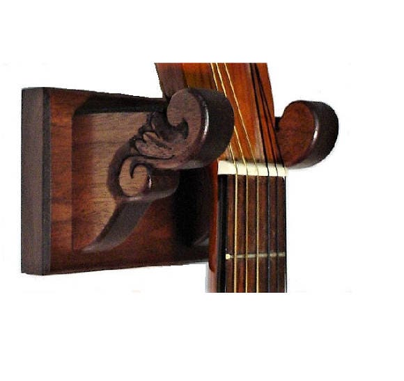 Hand Carved Walnut Wood Banjo Hanger Classy Wall Mount Display
